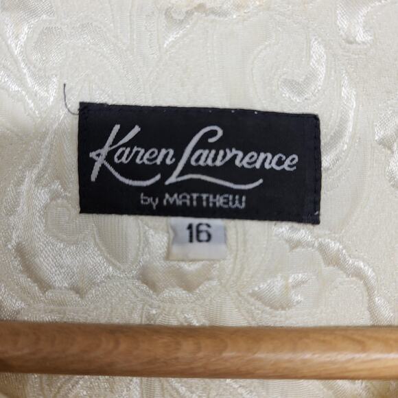 Karen Lawrence by Matthew Brocade Evening Jacket Womens 16 Ivory Beaded Pearl - Picture 3 of 9